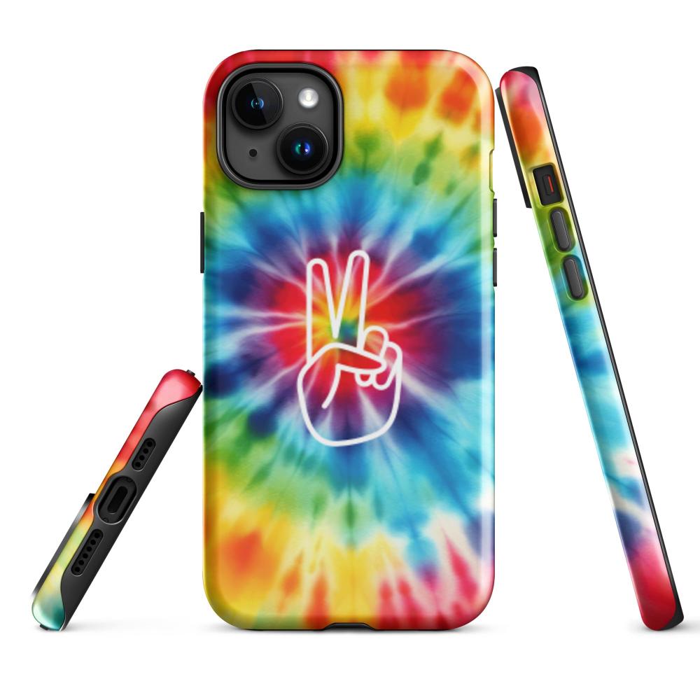 Tie Dye Peace Sign iPhone 15 Plus Tough Case - Glossy Finish - https://ascensionemporium.net